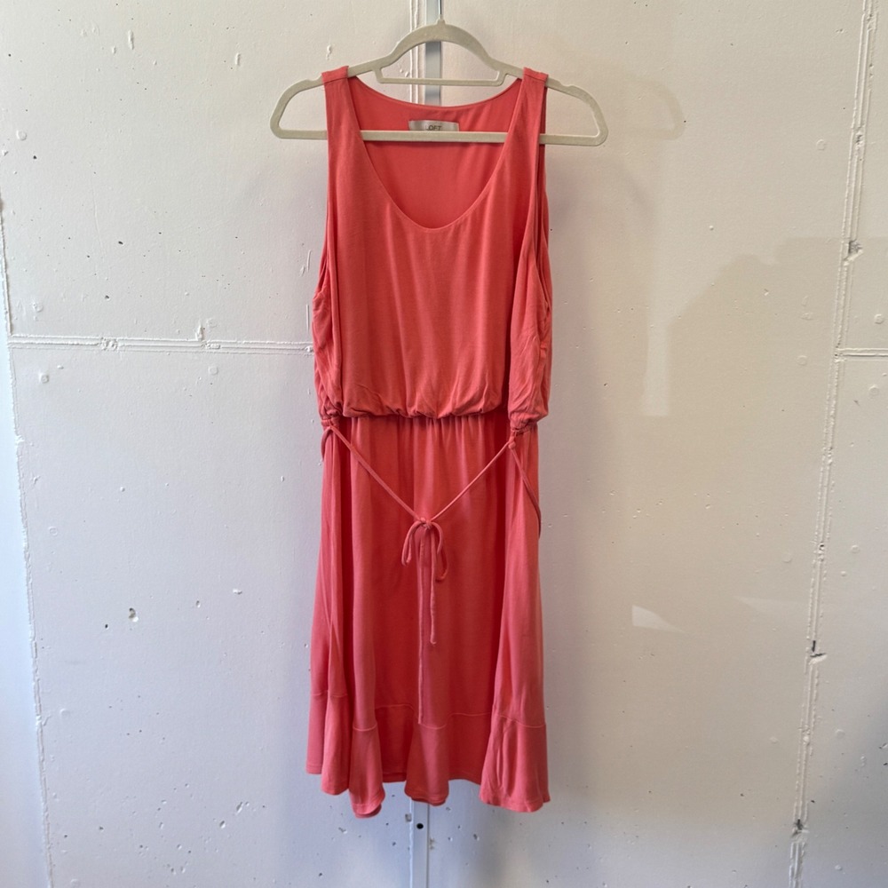 LOFT Peach Sleeveless Drawstring Waist Ruffle Hem Dress Coral Pink Sz Large Soft
